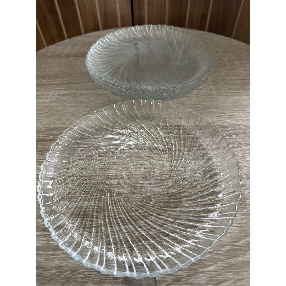 Vintage Set 4 Arcoroc Glass Salad Plates 7.5" SEA BREEZE Swirl Scalloped France